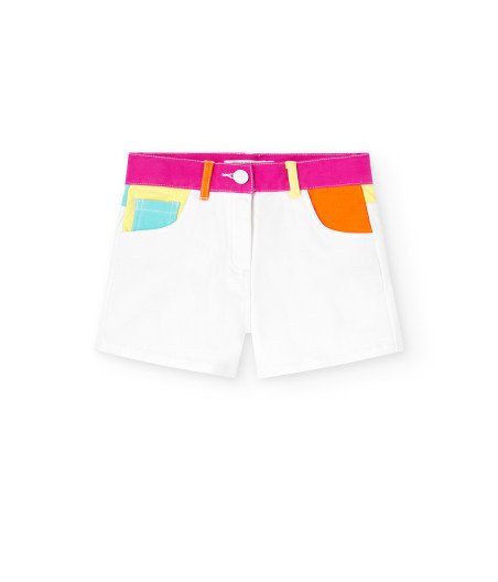 Short sarga elástica branco