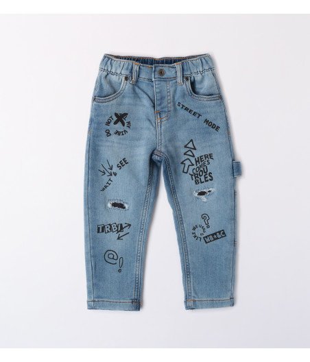 Pantalón longo de tecido denim